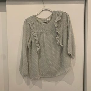 J Crew Dotted ruffle top in sea foam green